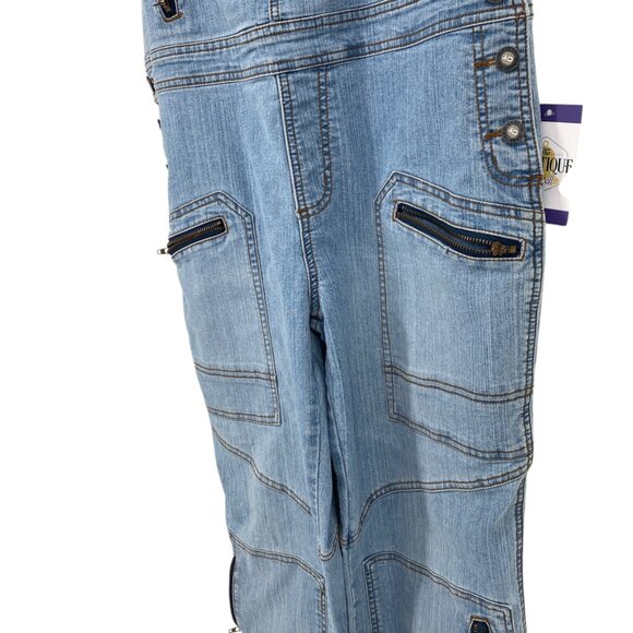 Cest Toi Womens L Stretch Denim Overalls Y2K Hip Hop Zipper Pockets American - Picture 11 of 16